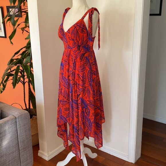 Alexis for Target Tropical Leaf Tie Strap Asymmetrical Dress Size XS - Picture 4 of 11